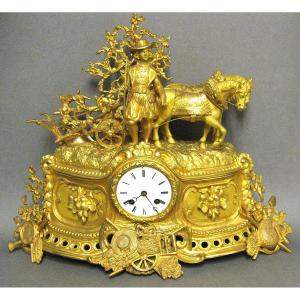 Gilt Bronze Clock. Allegory Of Agriculture. Napoleon III, 19th Century.