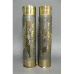 Militaria Chiseled Shell Casing Craft Trenches Poilus First World War 14/18.