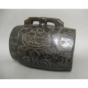 Carved Wooden Soldier's Canteen.