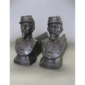 Pair Of Andirons Bearing The Image Of Napoleon III.