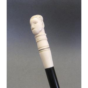 Walking Stick With A Pommel In The Shape Of A Man's Head.