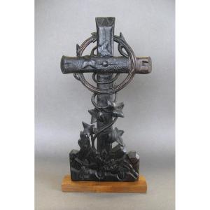 Carved Wood Altar Cross 19th Century.