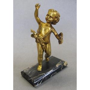 Ange Putto En Bronze Doré XXe.