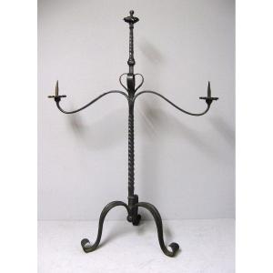 Haute Epoque-renaissance Style Wrought Iron Candlestick.