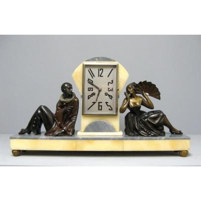 Art Deco Clock. Pierrot And Colombine.