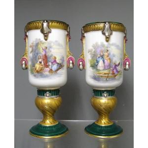 Pair Of Vase In Old Paris Nineteenth.