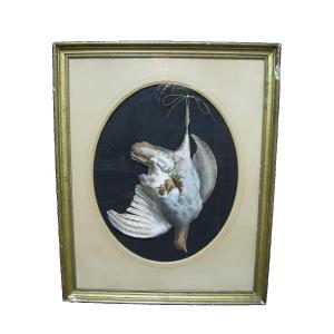 19th Century Trompe l'Oeil Hunting Trophy Drawing. Grey Partridge.