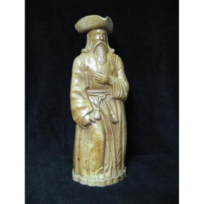 Anthropomorphic Pitcher In Sandstone From Beauvaisis Nineteenth. Bearded Monk.