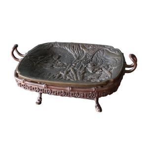 Bronze Tray With Samurai Decor. Japan XIXth.
