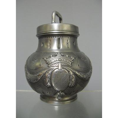 Decorative Pewter Bain Marie With Coat Of Arms And Duke's Crown.