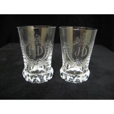 19th Century Engraved Crystal Wedding Glasses.