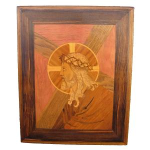 Board. Nineteenth Art Marquetry. Christ Carrying His Cross.