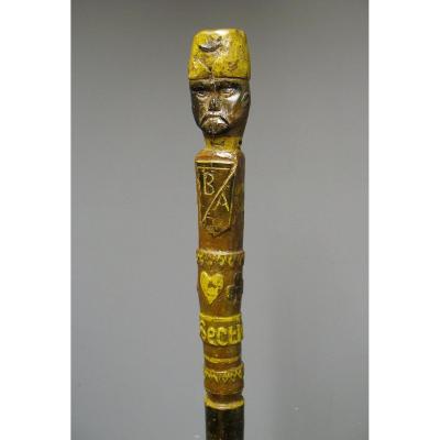Folk Art Cane Of African Army Soldier.