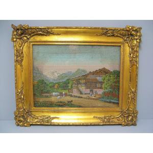 19th Century Glass Bead Embroidery Table.