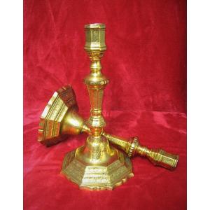 Pair Of Eighteenth Regency Gilt Bronze Candlesticks.