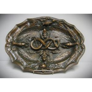 Rare Large Dish In Bronze Palissy Type Nineteenth. 