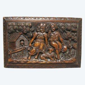 Small Nineteenth Carved Wedding Foot Rest Bench.