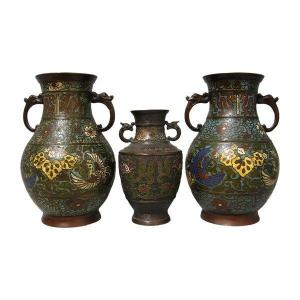 Cloisonne Bronze Vases. 19th Century.
