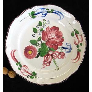 Large Plate 31 Cm In Eastern Earthenware, Floral Decor.