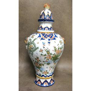 Large Potiche Or Covered Pot In Desvres Earthenware.
