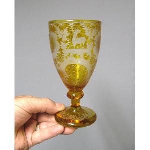 Bohemian Biedermeier Crystal Glass Engraved Nineteenth.