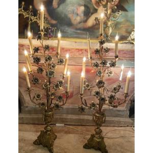 Large Pair Of Candelabras In Gilt Bronze - Nineteenth