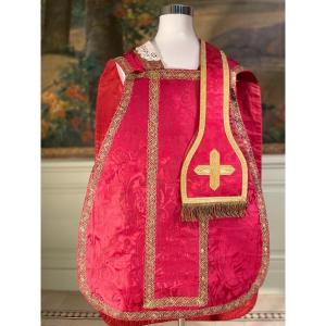 Red Chasuble And Its Stole - 19th Century