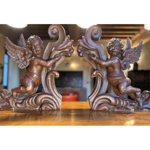 Large Pair Of Organ Buffet Angels – 19th Century