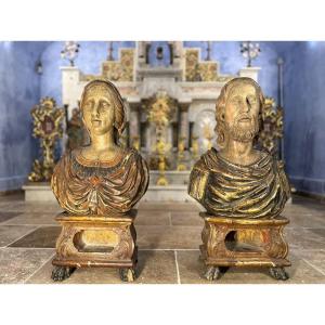 Pair Of Reliquary Busts Of Saints Sylvia And Gordian - Late 17th Century