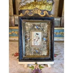 Frame With Four Relics And Representation Of Saint John Of Nepomuk - 18th Century