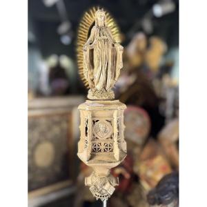 Processional Staff With Virgin In Glory - 19th Century 