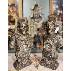 Pair Of Reliquary Busts Of St John The Baptist And St Francis – 18th Century 