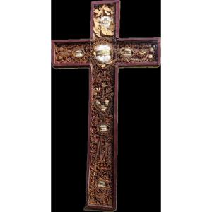Reliquary Cross Paperolles With New Relics - 19th Century