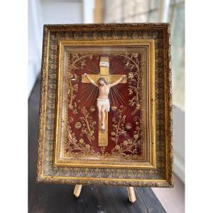 Large Reliquary Paperolles - Christ On The Cross - 19th Century 