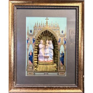Musical Diorama Depicting The Holy Family - 19th Century 