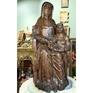 The Education Of The Virgin - Wooden Group - Late 16th Century 