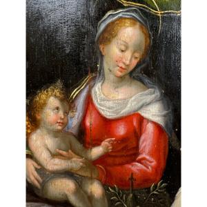 Saint Benedict And Saint Francis Flanking A Virgin And Child - 17th Century
