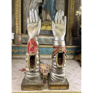Two Italian Reliquary Arms From Trapani - 18th Century