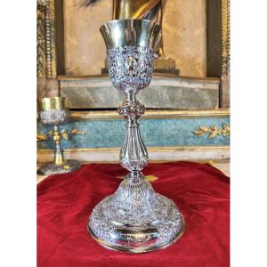 Imposing Armenian Chalice In Silver And Vermeil - 19th Century 