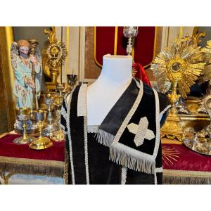 Black Velvet Chasuble Stole With Veil And Purse - Late 19th Century