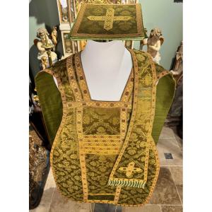 Chasuble Stole And Purse - Green And Gold - Late 19th Century