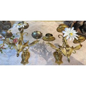 Two Three-light Wall Sconces - Circa 1900