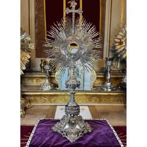 Imposing Monstrance In Vermeil - 19th Century