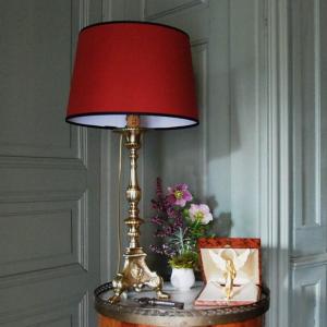 Candle Stick In Varnished Cast Brass Mounted As A Lamp 