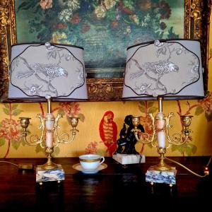 Pair Of Louis XVI Style Two-light Candlesticks Mounted As Lamps. 1/2
