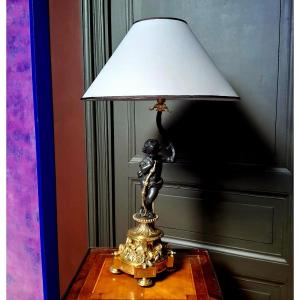 Bronze Cupid Lamp With Lampshade