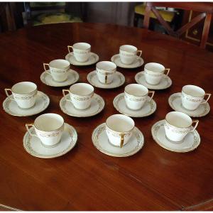 Set Of Twelve Limoges Porcelain Coffee Cups, Stamped By Raynaud & Cie, 