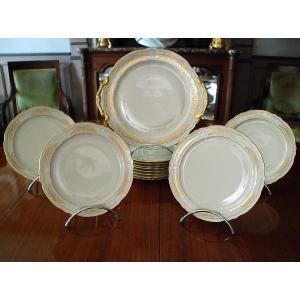 Limoges Porcelain Dessert Service, Stamped By Raynaud & Cie
