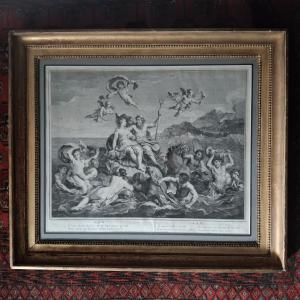 Engraving ''water'' (the Triumph Of Neptune And Amphitrite) 1718 Louis De Boullogne