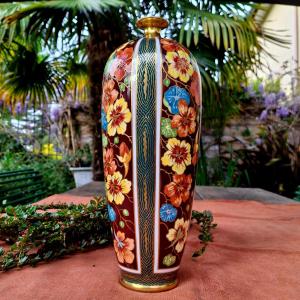 Large Baluster Vase Forming A Soliflor Art Deco Period Limoges Bernardaud Porcelain